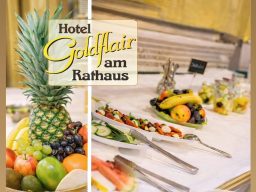 Frisches Obst und Buffet im Hotel Goldflair am Rathaus.