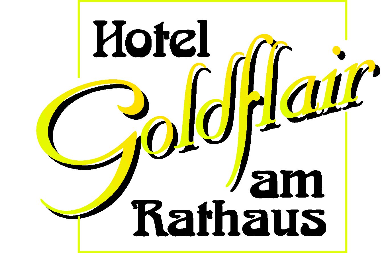 Logo des Hotels Goldflair am Rathaus in stilvollen Schriftzügen.